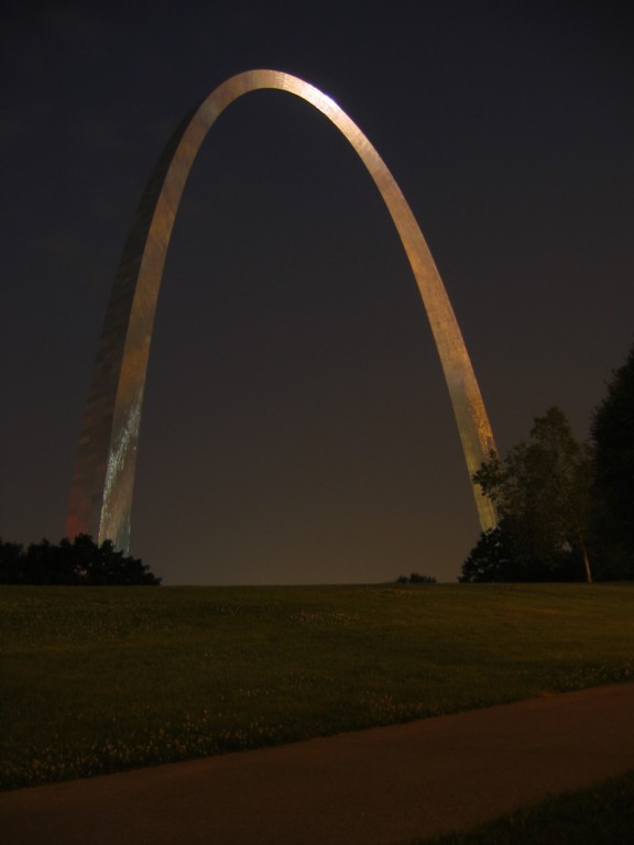 Nighttime shot of the Arch